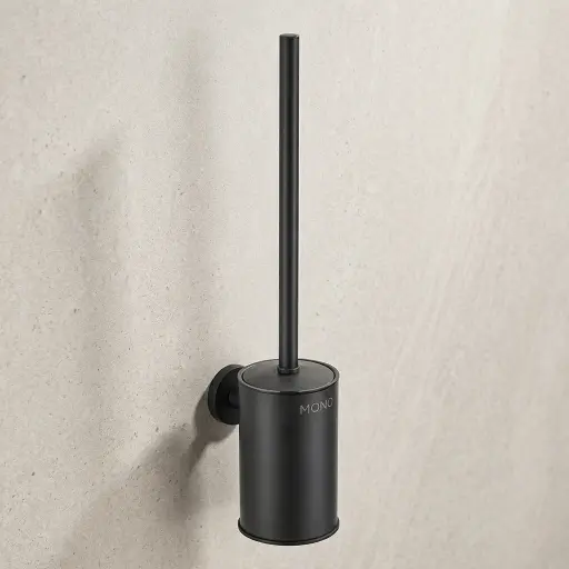 Round Stainless Steel Wall Mount Toilet Brush Holder 130mm [1034] — TBR-1034 — A compact round wall-mounted toilet brush holder in 410 stainless steel with an anti-splash lid and a plastic-lined holder. A 360-degree high-density brush head cleans thoroughly, with a rust-resistant, sturdy build. Measures 8x11.5x41cm, in gold, black or chrome.