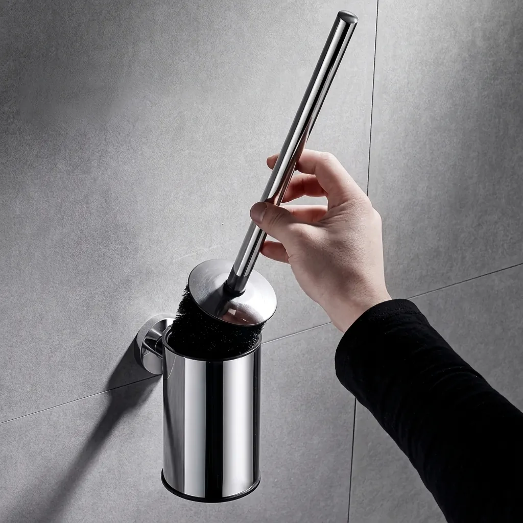 Stainless Steel Wall-Mounted Toilet Brush Holder with Anti-Splash Lid — TBR-1035 (image 9)