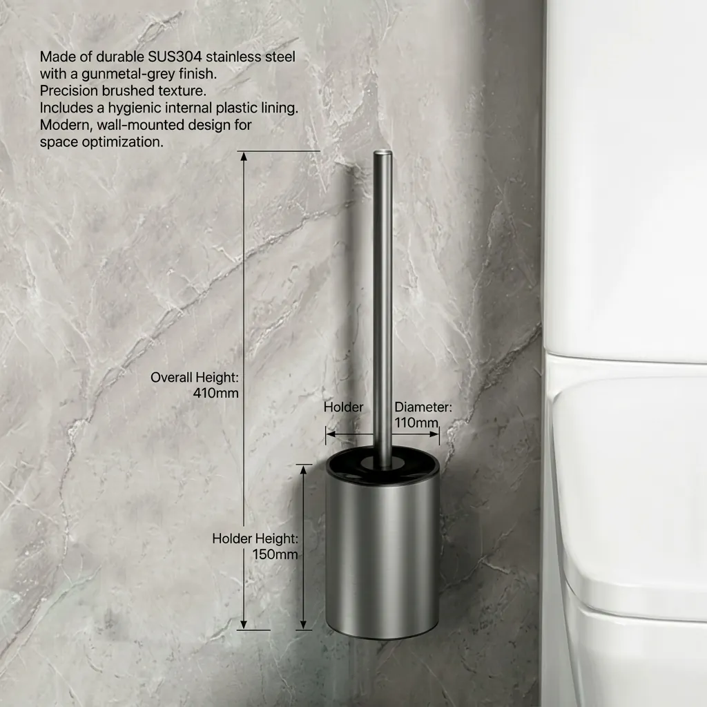 Round Stainless Steel Wall Mount Toilet Brush Holder 130mm Brushed — TBR-1037 (image 3)