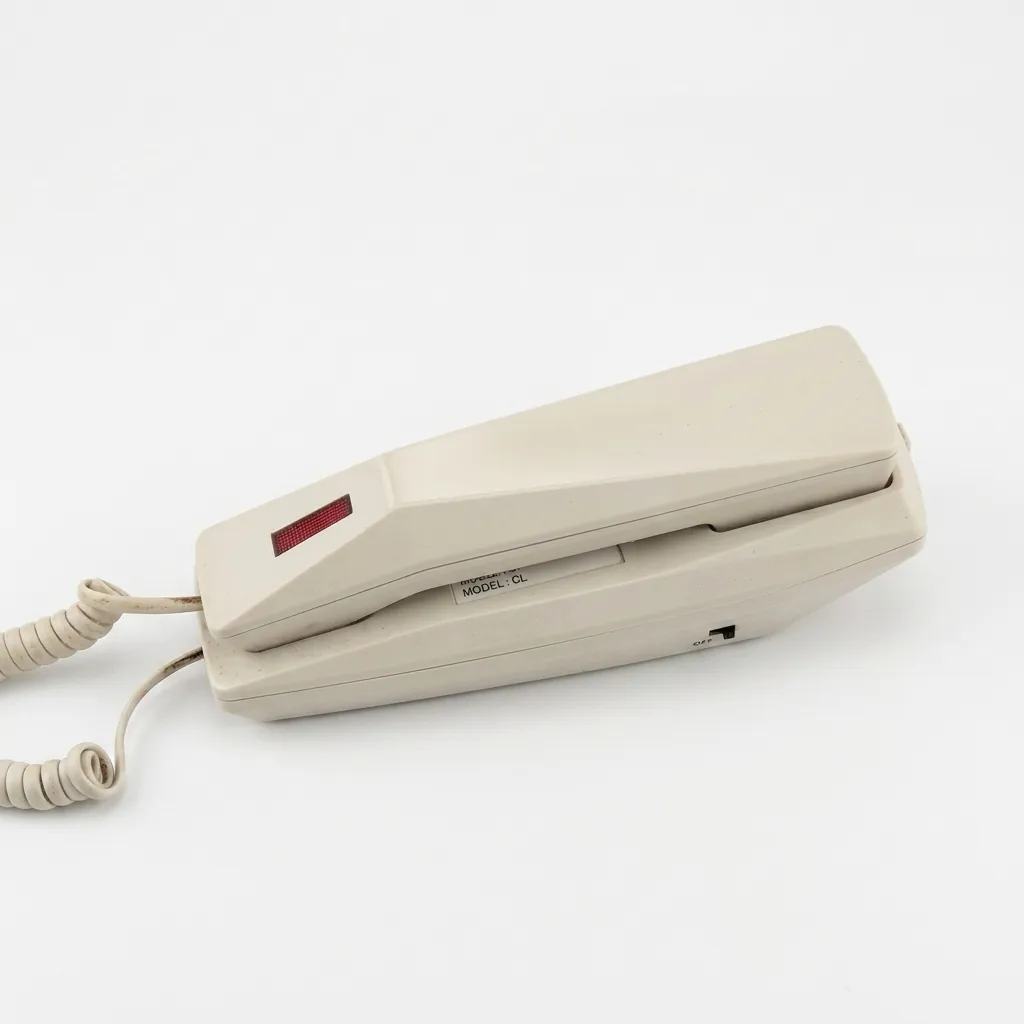 Hotel Desk Telephone [1049] — TEL-1049 — A hotel desk telephone with an ergonomic design, soft ring tone and a dedicated SOS emergency call key. Adjustable flash time and ringer control, auto-redial, flash and transfer and mute round out the features, with protection against EMI, moisture and lightning. Desk or wall mountable, finished in beige. (image 3)