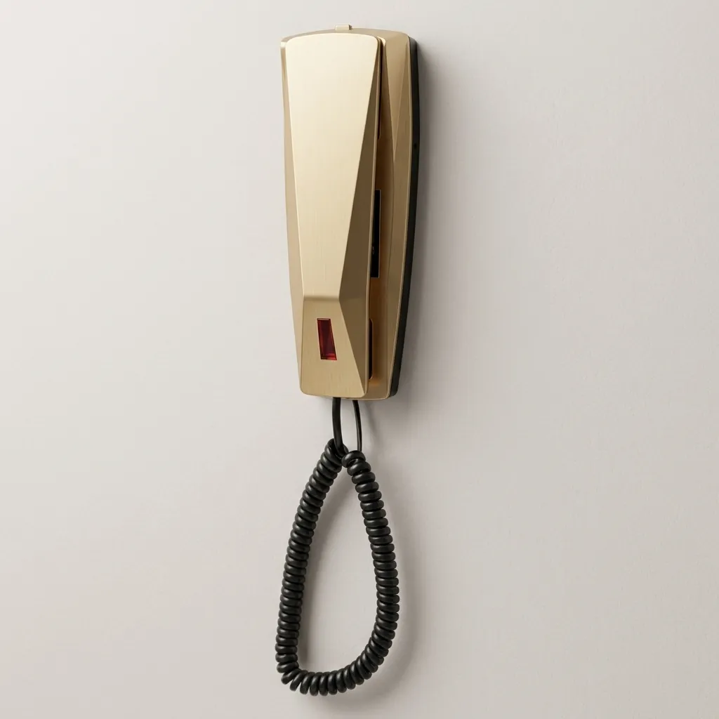 Telephone For Hotel Room - Uv Oil [1050] — TEL-1050 — A hotel room telephone with an ergonomic design and a high-gloss UV-coated gold shell that resists fading. A soft ring tone, ring-indicator light, SOS emergency key, auto-redial and mute make it practical, with protection against EMI, moisture and lightning. Desk or wall mountable, finished in gold. (image 5)