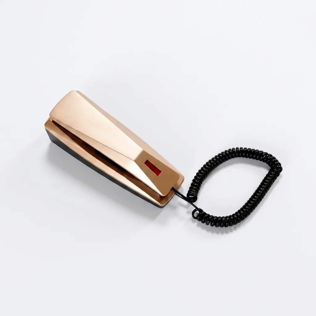 Telephone For Hotel Room - Uv Oil [1050] — TEL-1050 — A hotel room telephone with an ergonomic design and a high-gloss UV-coated gold shell that resists fading. A soft ring tone, ring-indicator light, SOS emergency key, auto-redial and mute make it practical, with protection against EMI, moisture and lightning. Desk or wall mountable, finished in gold. (image 7)