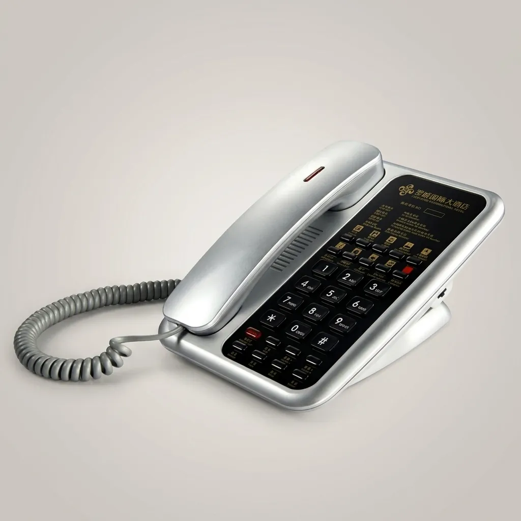 Telephone For Hotel Room - Uv Paint with Handsfree [1060] — TEL-1060 — A hotel room telephone with hands-free calling and a high-gloss UV-coated shell that resists fading. One-touch service buttons, 14-digit memory and adjustable speaker volume make it dependable, with broad PBX compatibility. Finished in silver. (image 3)
