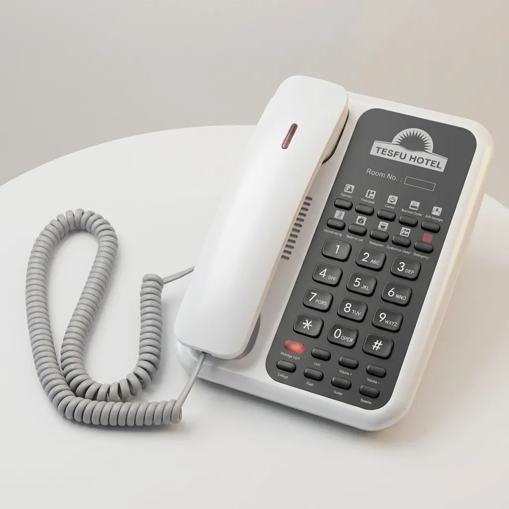 Telephone For Hotel Room - Uv Paint with Handsfree [1060] — TEL-1060 — A hotel room telephone with hands-free calling and a high-gloss UV-coated shell that resists fading. One-touch service buttons, 14-digit memory and adjustable speaker volume make it dependable, with broad PBX compatibility. Finished in silver. (image 4)