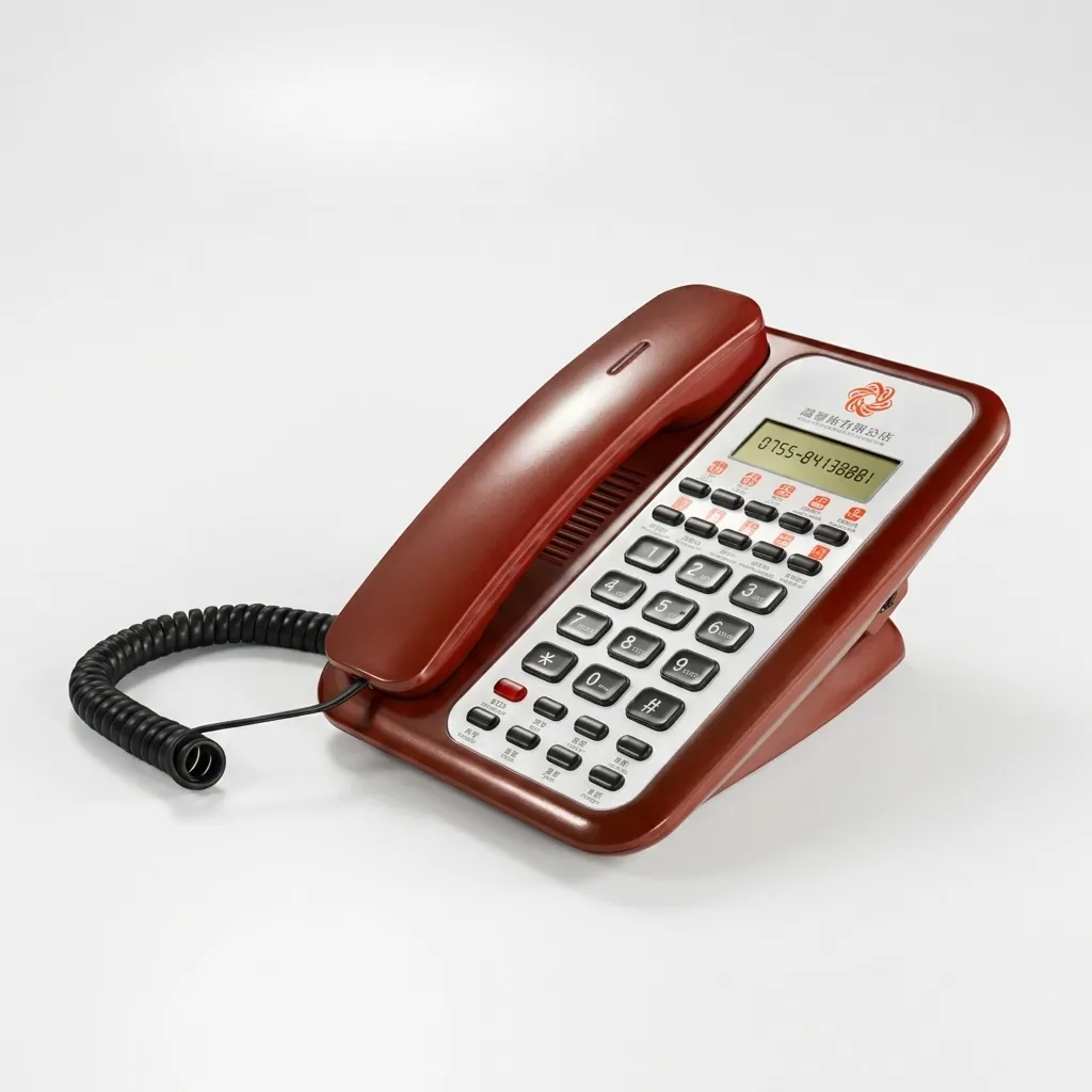 Telephone With Display For Hotel Room - Uv Oil with Handsfree [1065] — TEL-1065 — A hotel room telephone with a caller display, hands-free calling and a high-gloss UV-coated finish. One-touch service buttons, 14-digit memory and adjustable speaker and ring volumes ease everyday use, with broad PBX compatibility. Finished in red. (image 3)