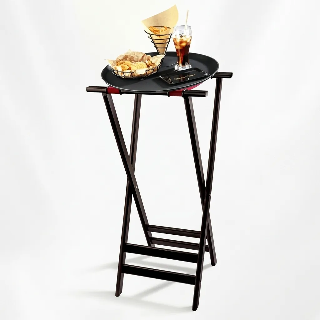 Tall Wood Folding Tray Stand Mahogany — TRS-1024 (image 4)
