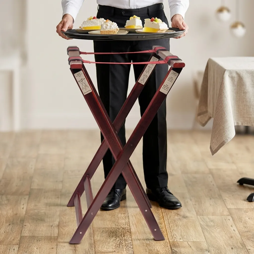 Tall Wood Folding Tray Stand Mahogany — TRS-1024 (image 6)