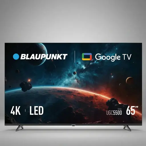 Blaupunkt 65" Uhd Gtv, Memc, Dolby Vision, Dolby Atmos, Bt Rc, Frameless — TVS-1038 — A 65-inch Blaupunkt 4K UHD Google TV with a frameless Direct LED panel, HDR10 and Dolby Vision. Dolby Atmos audio, MEMC motion smoothing and a Bluetooth remote add a premium feel, with apps including Netflix, YouTube and Apple TV. Triple tuner with DVB-C, S2 and T2 reception.
