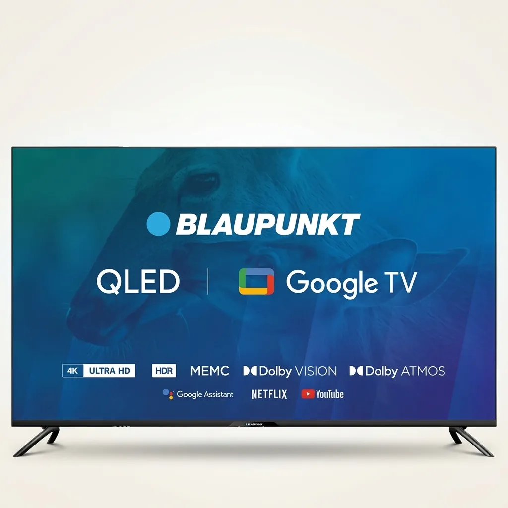 Blaupunkt 43" Google Tv 4K UHD Qled — TVS-1040 — A 43-inch Blaupunkt 4K UHD QLED Google TV with vivid colour and Dolby Vision support. Dolby Atmos audio at 16W and popular apps including Netflix, YouTube and Apple TV make it versatile. Triple tuner with DVB-C, S2 and T2 reception. (image 2)