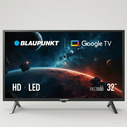Blaupunkt Led 32" Hd Ready Google Tv, Bt Rc — TVS-1042 — A 32-inch Blaupunkt HD-Ready Google TV with a Direct LED panel and a Bluetooth remote. Popular streaming apps including Netflix, YouTube and Disney+ keep compact rooms entertained, with two HDMI inputs and optical audio out. Triple tuner with DVB-C, S2 and T2 reception.