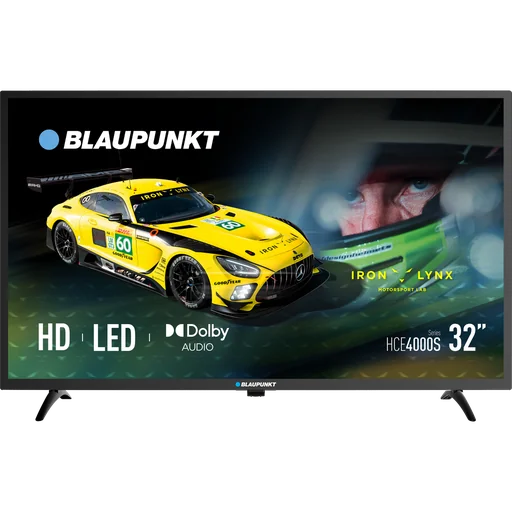 Blaupunkt 32" HD DLED TV Non-Smart — TVS-1043 — A 32-inch Blaupunkt non-smart HD LED TV with 1366x768 resolution and 60Hz refresh rate. Dolby Audio 2x8W speakers deliver clear sound. Includes 2 HDMI, USB and optical output, plus VESA 100x100 wall mounting. Weighs 4.6 kg.