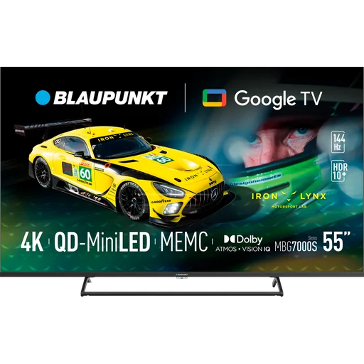 Blaupunkt 55" Mini LED 4K, Google TV, Dolby Atmos — TVS-1046 — A 55-inch Blaupunkt Mini LED 4K Google TV with local dimming zones and a 144Hz refresh rate. Dolby Vision and HDR10+ pair with Dolby Atmos sound for a cinematic feel. HDMI 2.1, Wi-Fi, Bluetooth 5.0. Weighs 14.6 kg.