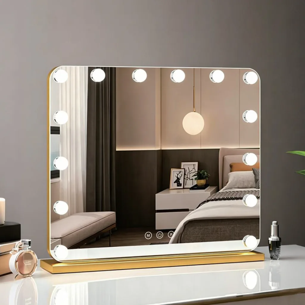 Gold Framed Tabletop Vanity Mirror with LED Bulbs — VNM-1025