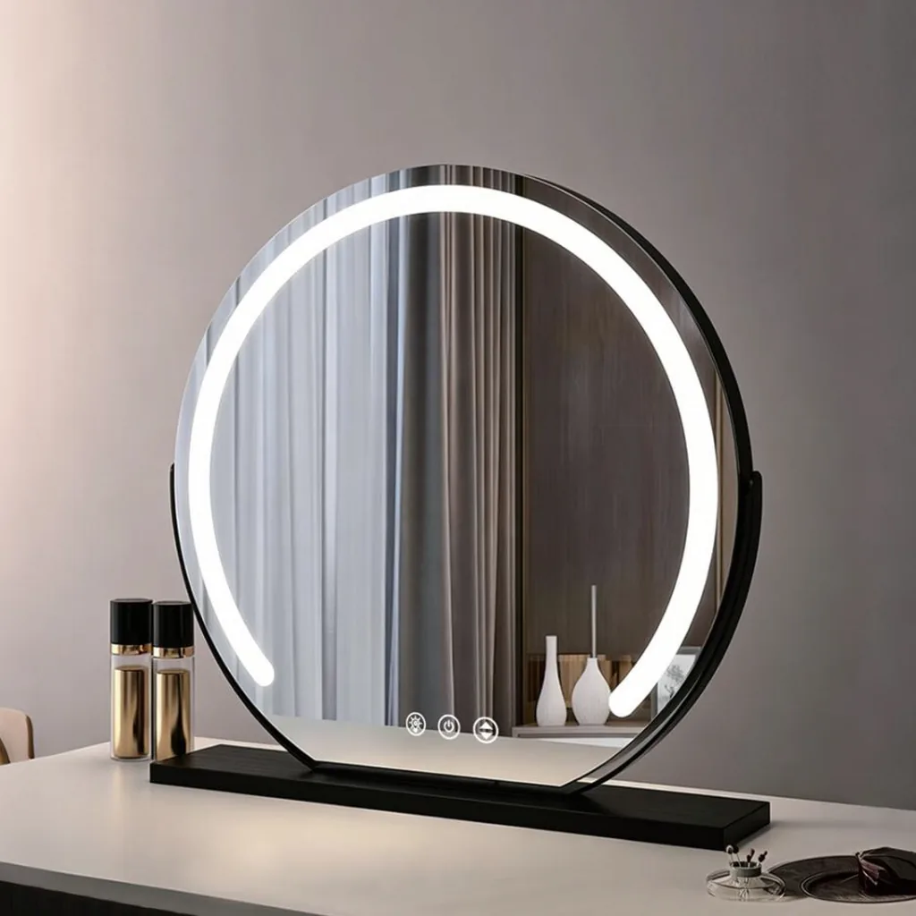 Round Tabletop Vanity Mirror with LED Ring — VNM-1027