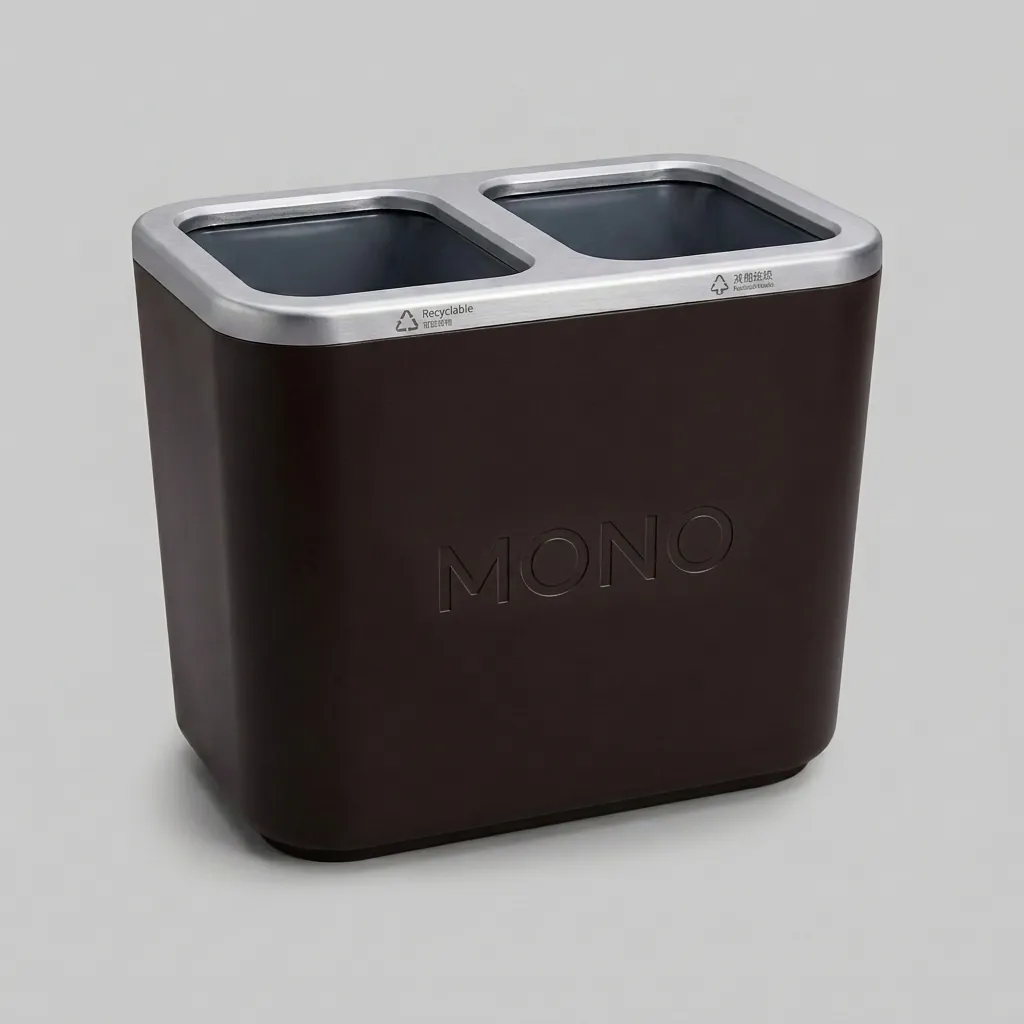 Abs + Pu Leather 2 Compartment Recycling Bin — WBN-1024 (image 1)
