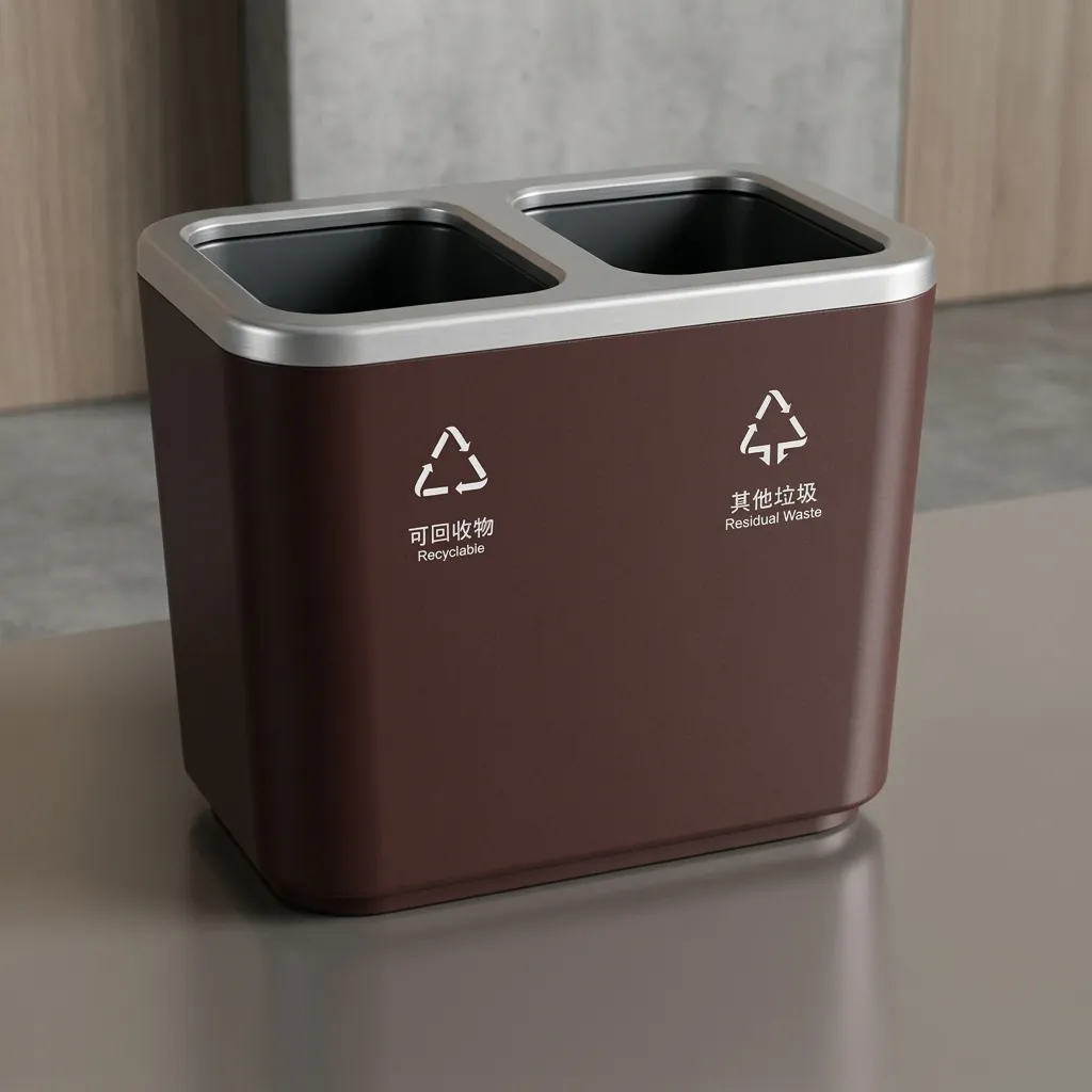 Abs + Pu Leather 2 Compartment Recycling Bin — WBN-1024 (image 2)