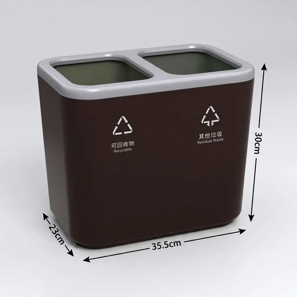 Abs + Pu Leather 2 Compartment Recycling Bin — WBN-1024 (image 3)