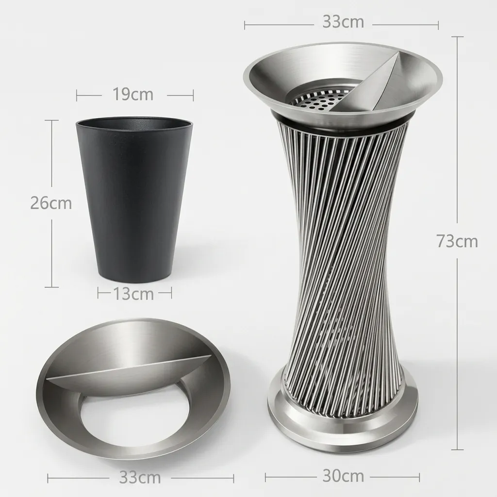 Round Trash Can Bin With Ashtray Stainless Steel Matt — WBN-1028 (image 4)