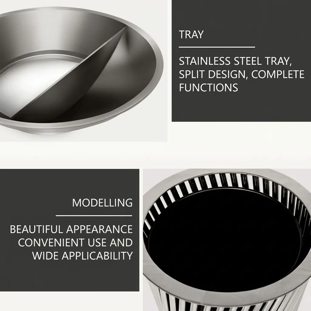 Round Trash Can Bin With Ashtray Stainless Steel Matt — WBN-1028 (image 5)