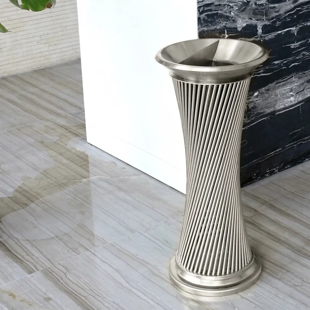 Round Trash Can Bin With Ashtray Stainless Steel Matt — WBN-1028 (image 6)
