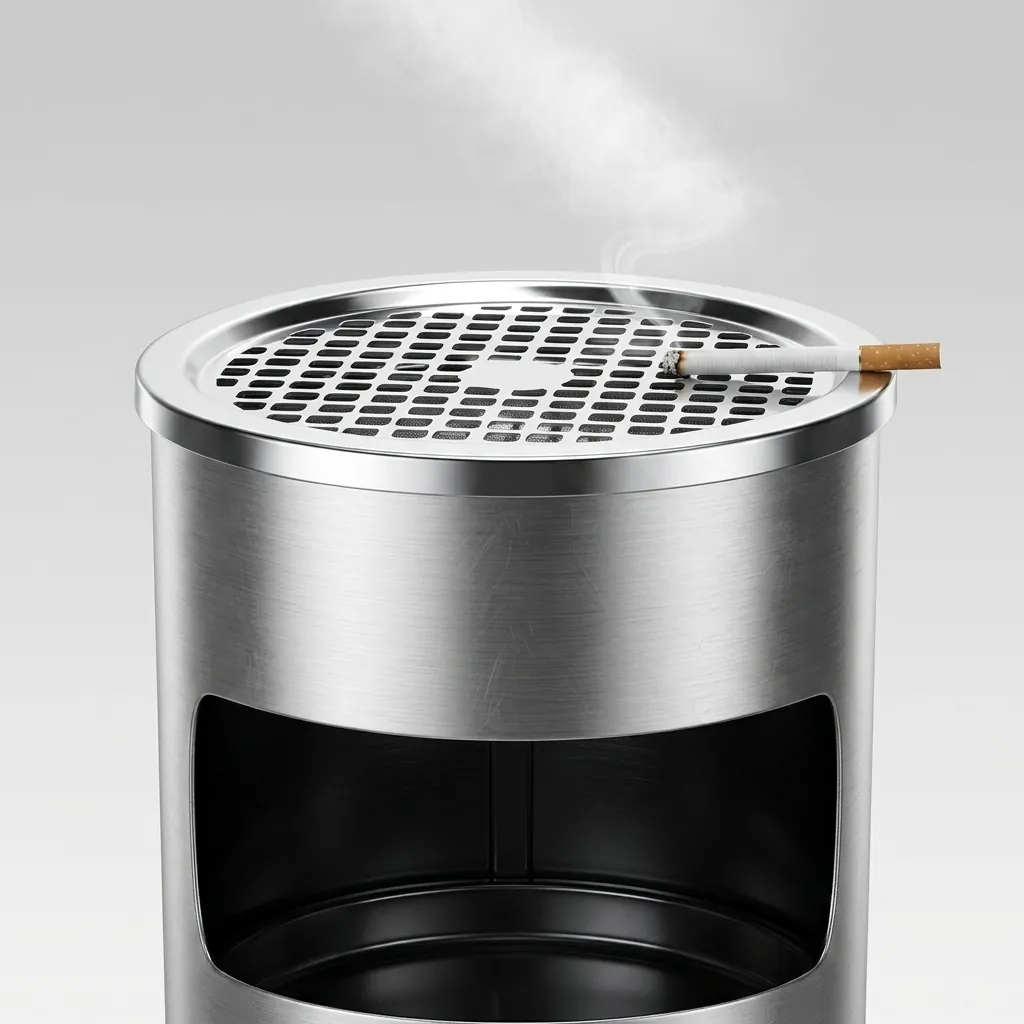 Round Standing Bin With Ashtray Stainless Steel — WBN-1029 (image 3)