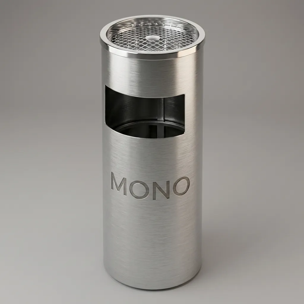 Round Standing Bin With Ashtray Stainless Steel — WBN-1029 (image 1)