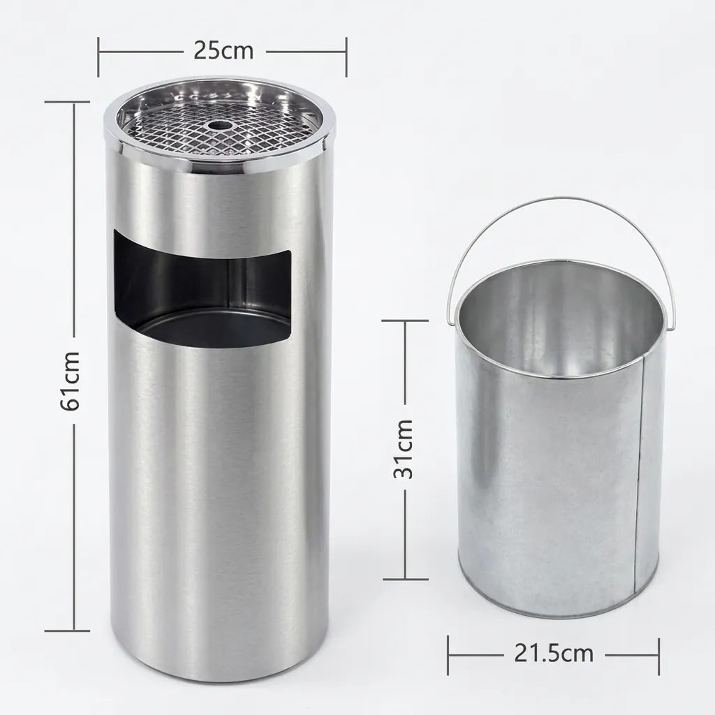 Round Standing Bin With Ashtray Stainless Steel — WBN-1029 (image 5)