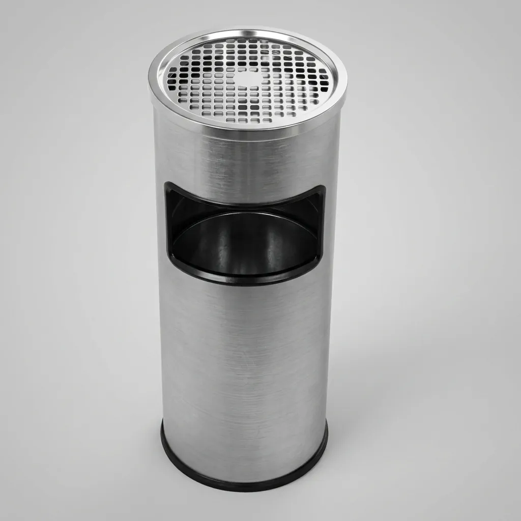 Round Standing Bin With Ashtray Stainless Steel Matt Finish — WBN-1030 (image 2)