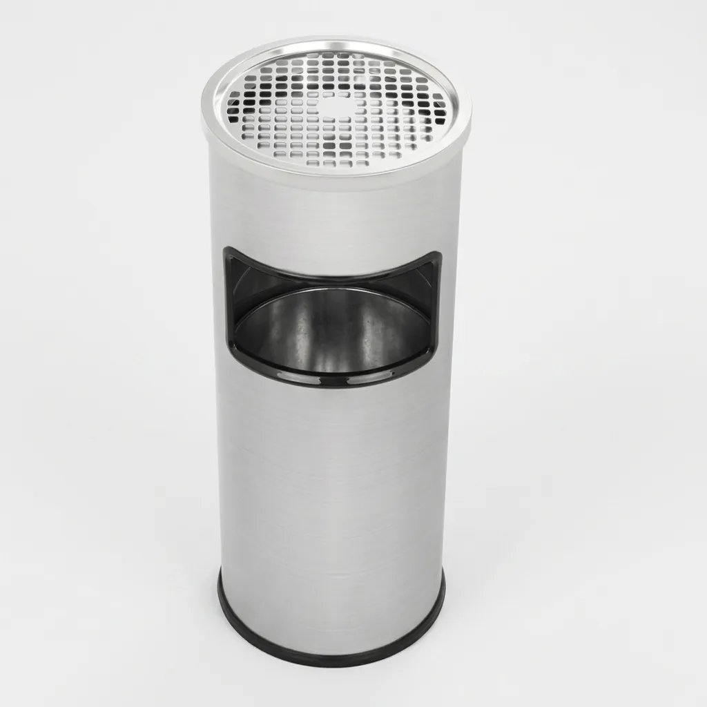 Round Standing Bin With Ashtray Stainless Steel Matt Finish — WBN-1030 (image 3)