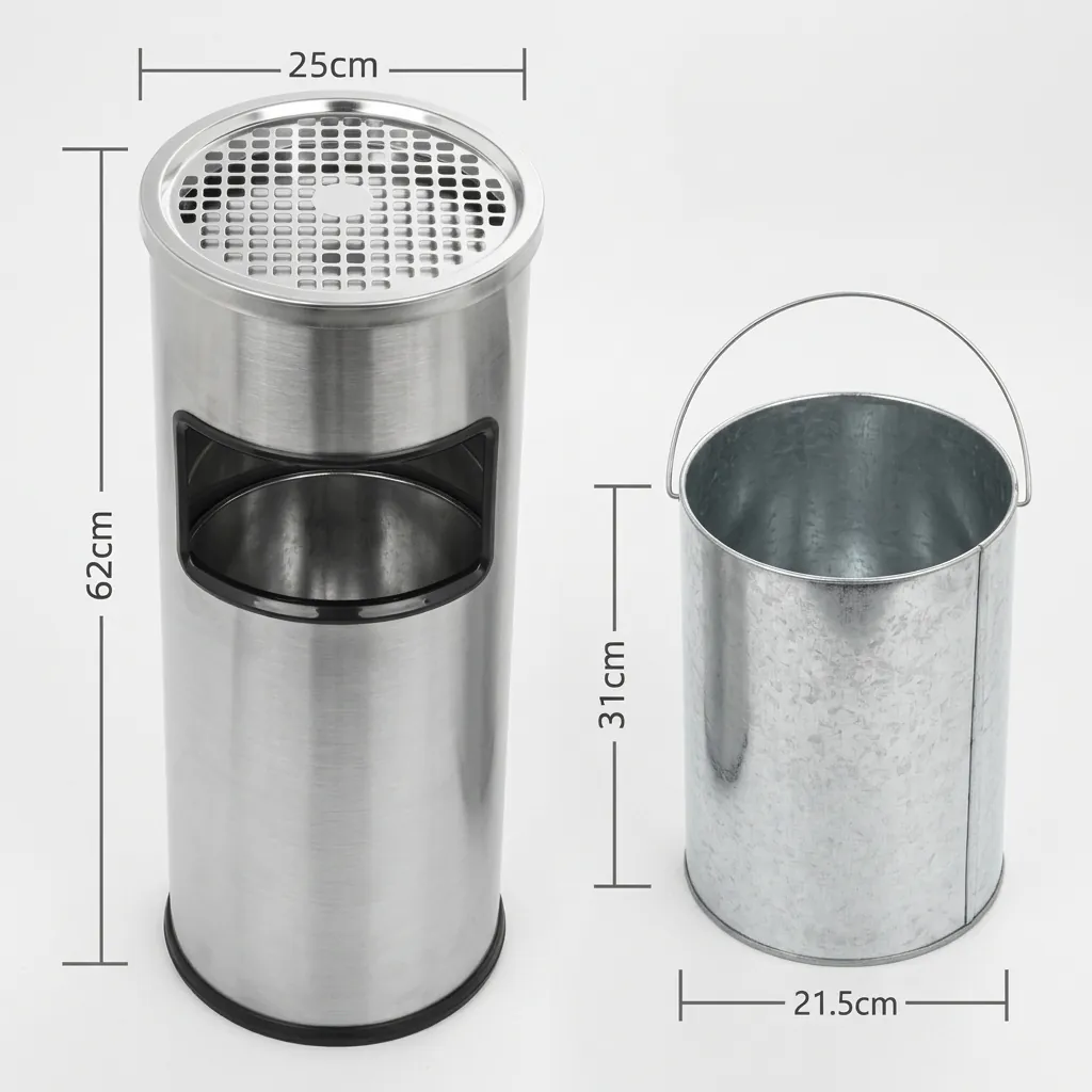 Round Standing Bin With Ashtray Stainless Steel Matt Finish — WBN-1030 (image 5)