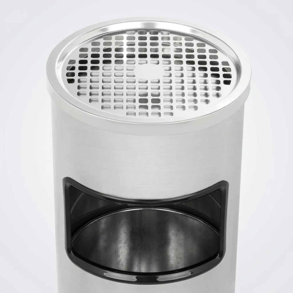 Round Standing Bin With Ashtray Stainless Steel Matt Finish — WBN-1030 (image 7)