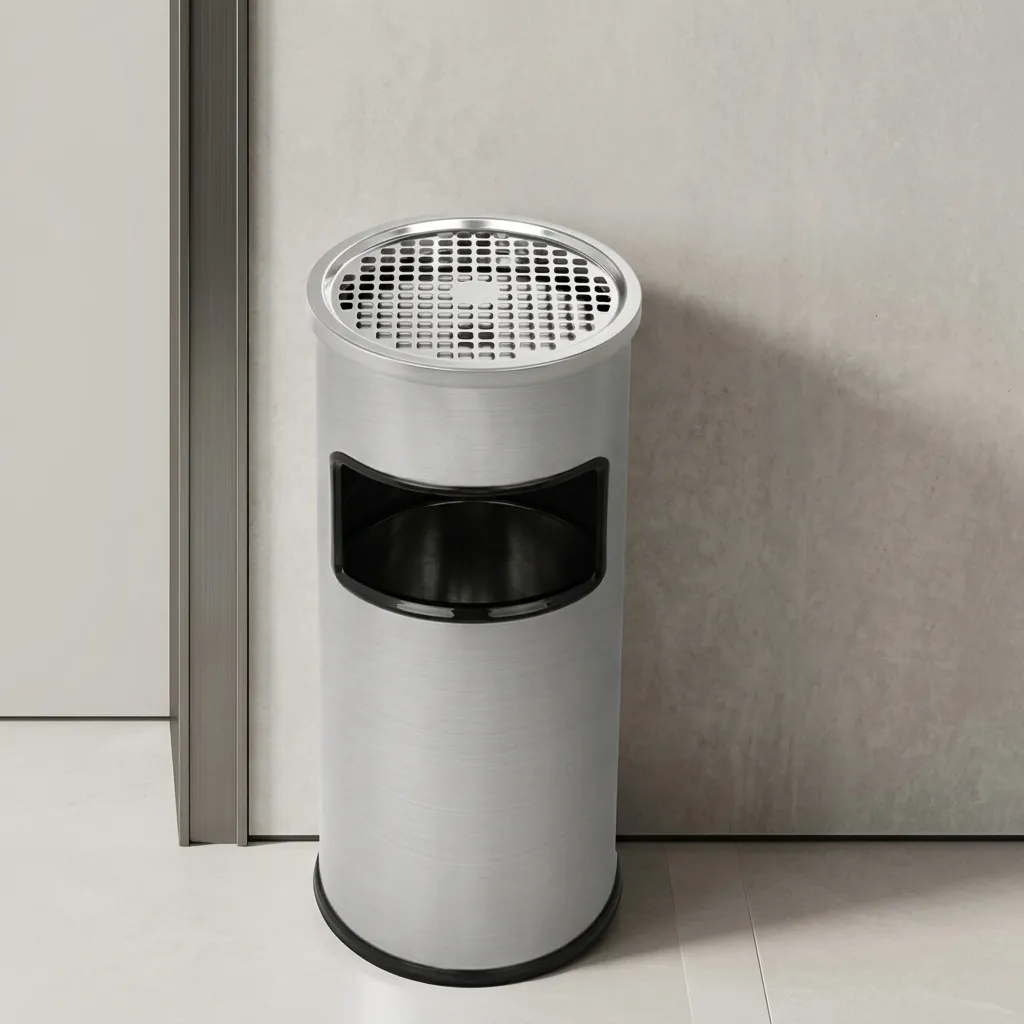 Round Standing Bin With Ashtray Stainless Steel Matt Finish — WBN-1030 (image 9)