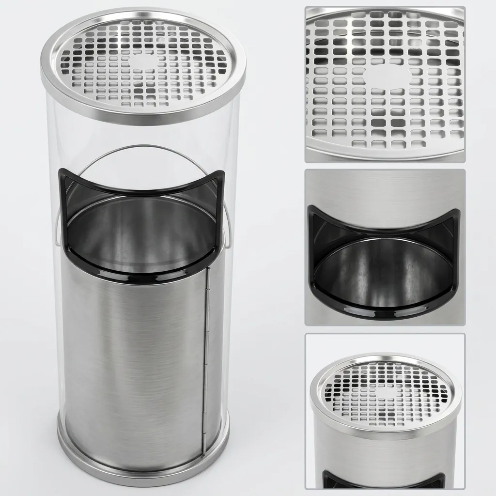 Round Standing Bin With Ashtray Stainless Steel Matt Finish — WBN-1030 (image 10)