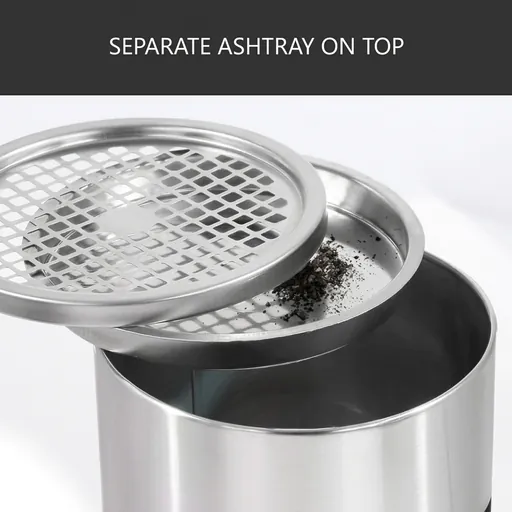 Round Standing Bin With Ashtray Stainless Steel Matt Finish — WBN-1030