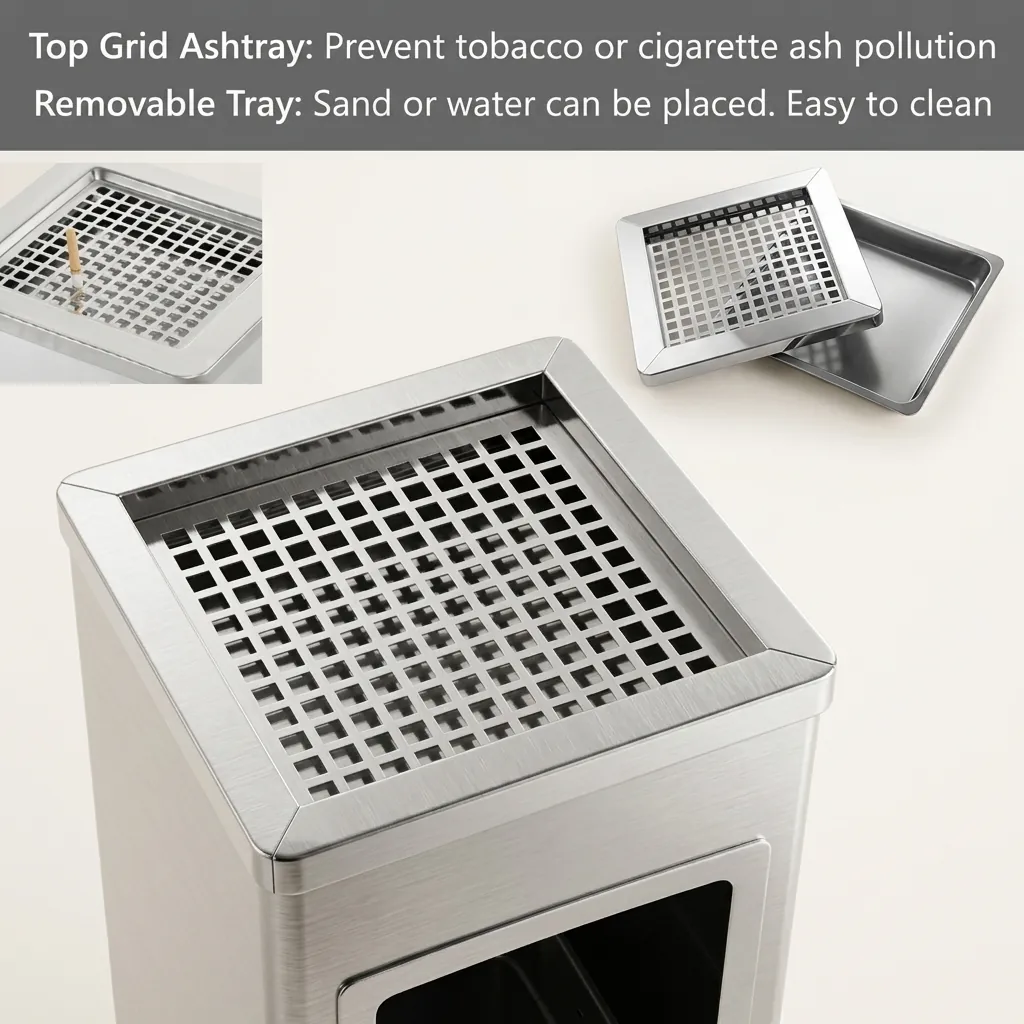 Square Standing Bin With Ashtray Stainless Steel [1031] — WBN-1031 (image 4)