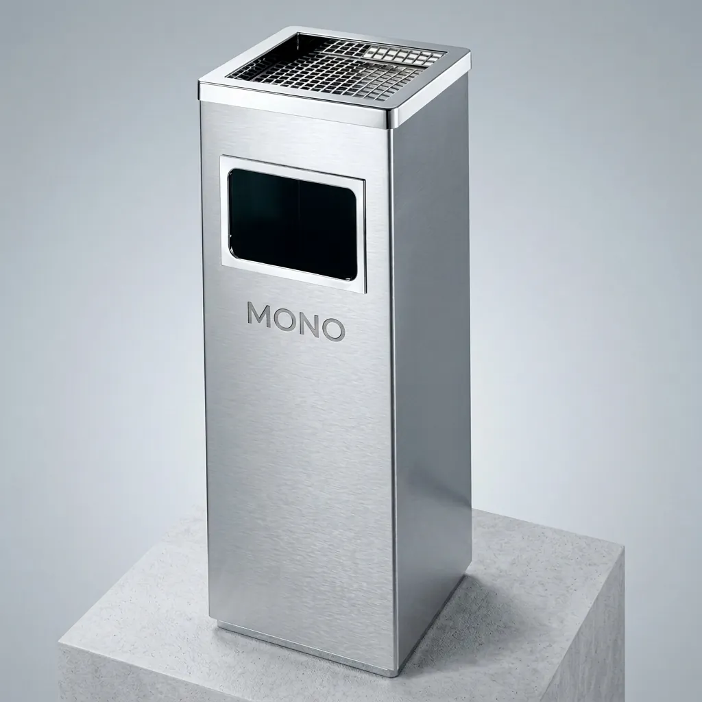 Square Standing Bin With Ashtray Stainless Steel [1031] — WBN-1031 (image 1)