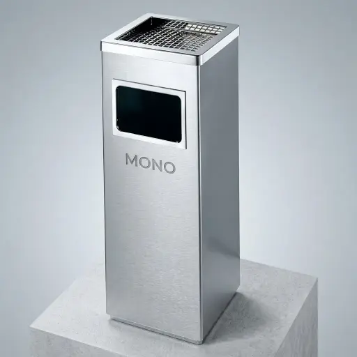 Square Standing Bin With Ashtray Stainless Steel [1031] — WBN-1031
