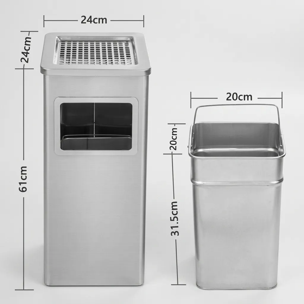 Square Standing Bin With Ashtray Stainless Steel [1031] — WBN-1031 (image 6)