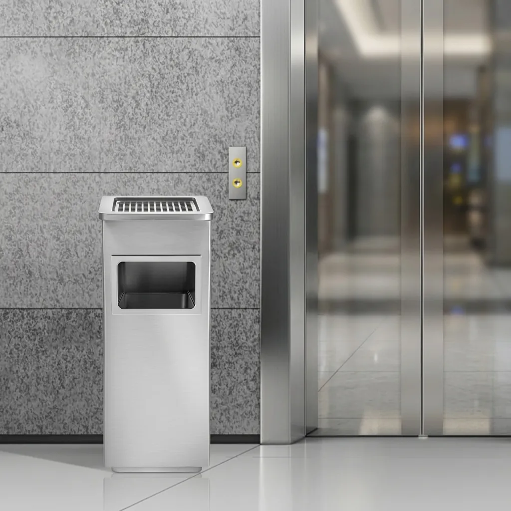 Square Standing Bin With Ashtray Stainless Steel [1031] — WBN-1031 (image 12)