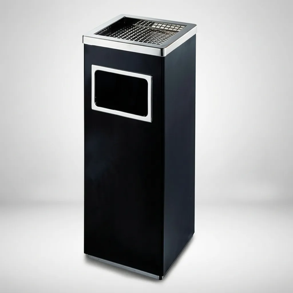Square Standing Bin With Ashtray Stainless Steel [1032] — WBN-1032 (image 2)