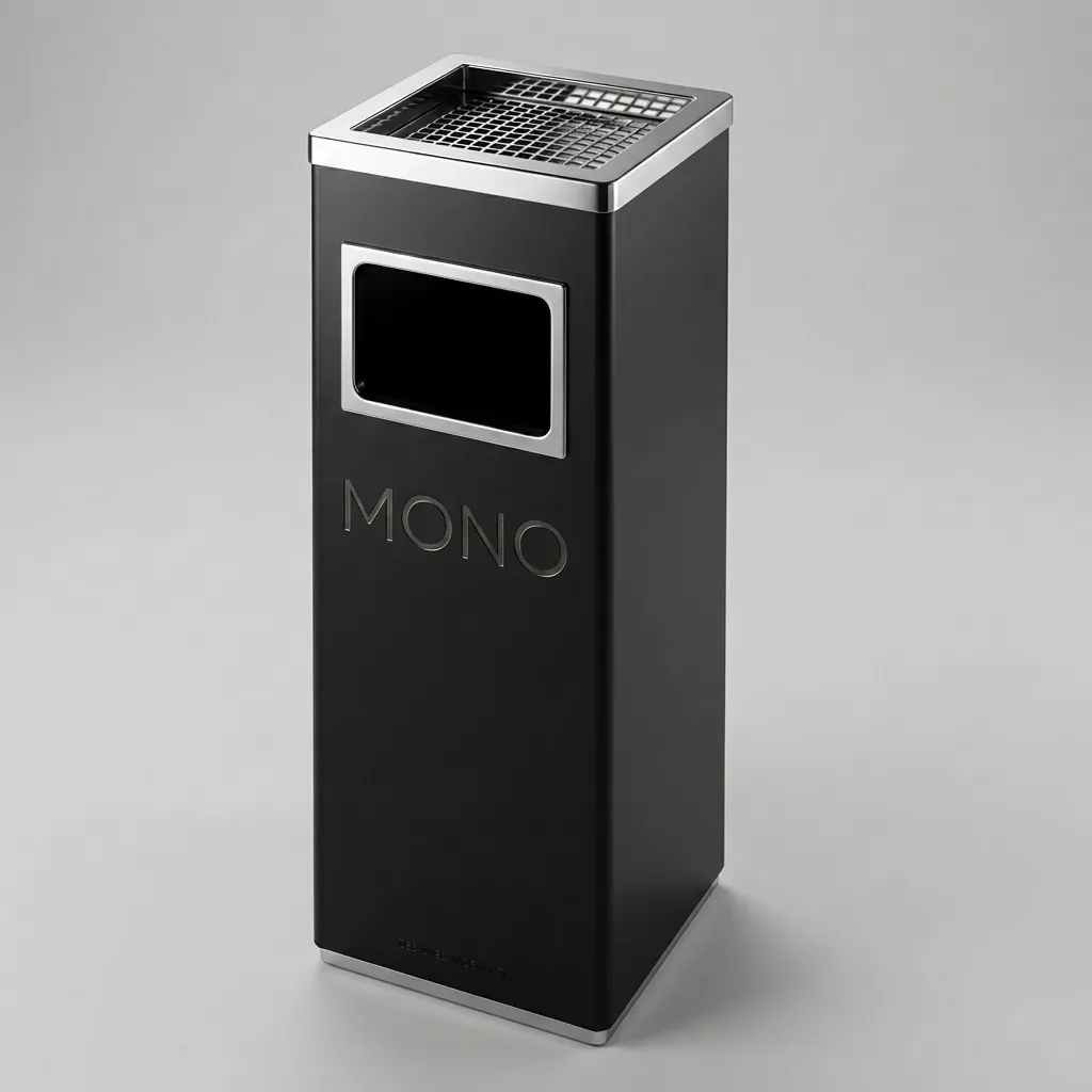 Square Standing Bin With Ashtray Stainless Steel [1032] — WBN-1032 (image 1)