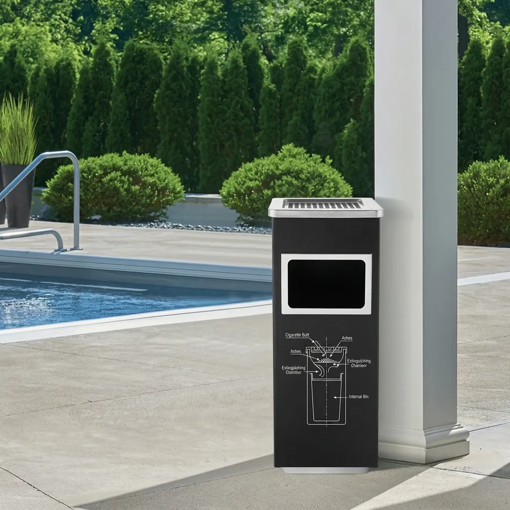 Square Standing Bin With Ashtray Stainless Steel [1032] — WBN-1032 (image 6)
