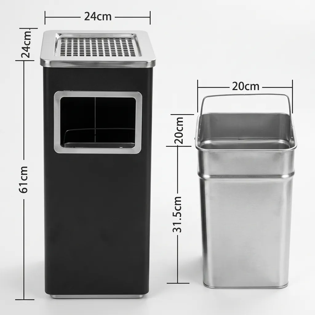 Square Standing Bin With Ashtray Stainless Steel [1032] — WBN-1032 (image 7)