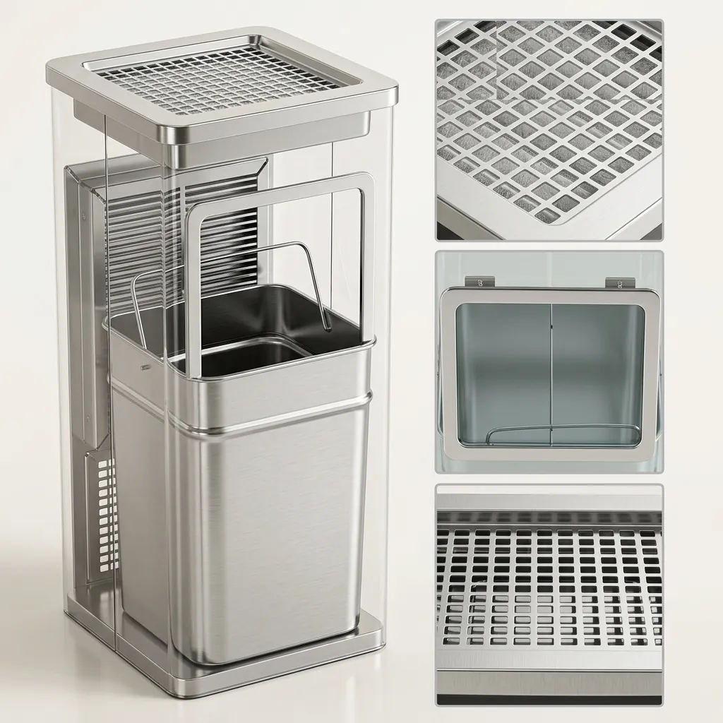 Square Standing Bin With Ashtray Stainless Steel [1032] — WBN-1032 (image 8)