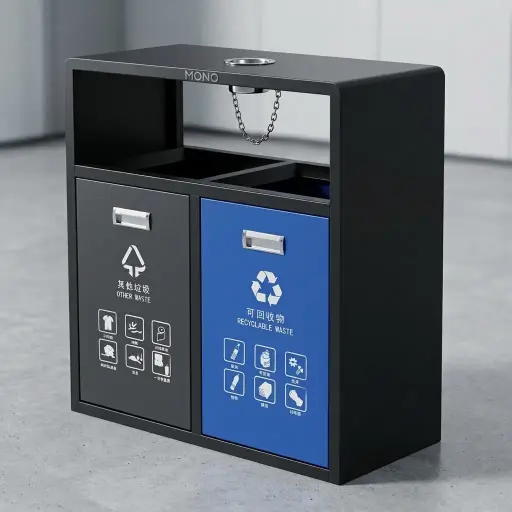Galvanized Steel Outdoor Recycle Bin With 2 Compartment & Ashtray — WBN-1035