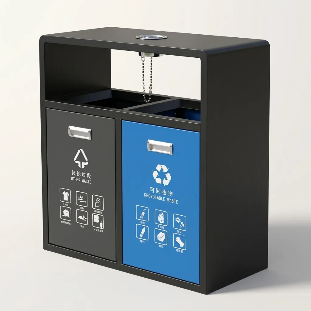 Galvanized Steel Outdoor Recycle Bin With 2 Compartment & Ashtray — WBN-1035 (image 4)