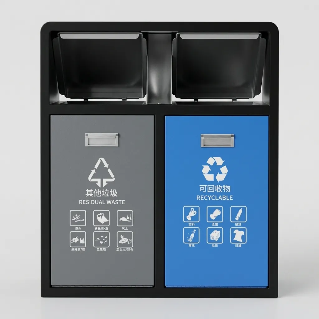 Galvanized Steel Outdoor Recycle Bin With 2 Compartment & Ashtray — WBN-1035 (image 6)