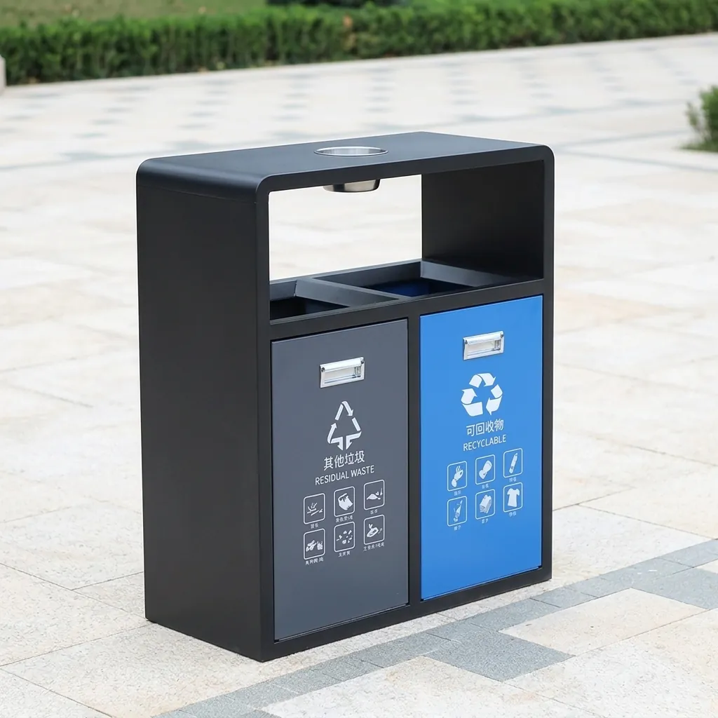 Galvanized Steel Outdoor Recycle Bin With 2 Compartment & Ashtray — WBN-1035 (image 7)
