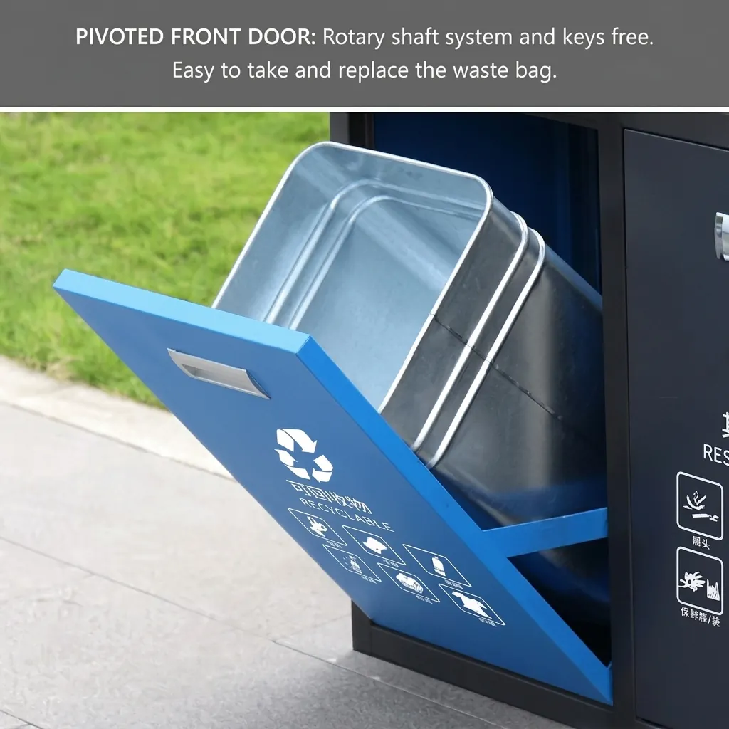 Galvanized Steel Outdoor Recycle Bin With 2 Compartment & Ashtray — WBN-1035 (image 8)