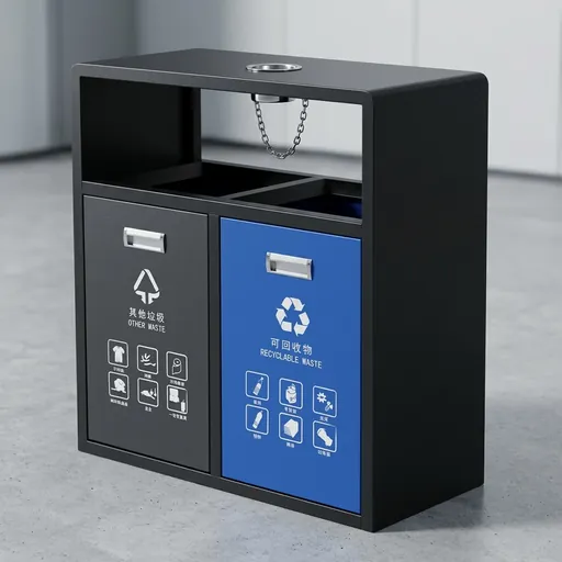 Galvanized Steel Outdoor Recycle Bin With 2 Compartment & Ashtray — WBN-1035